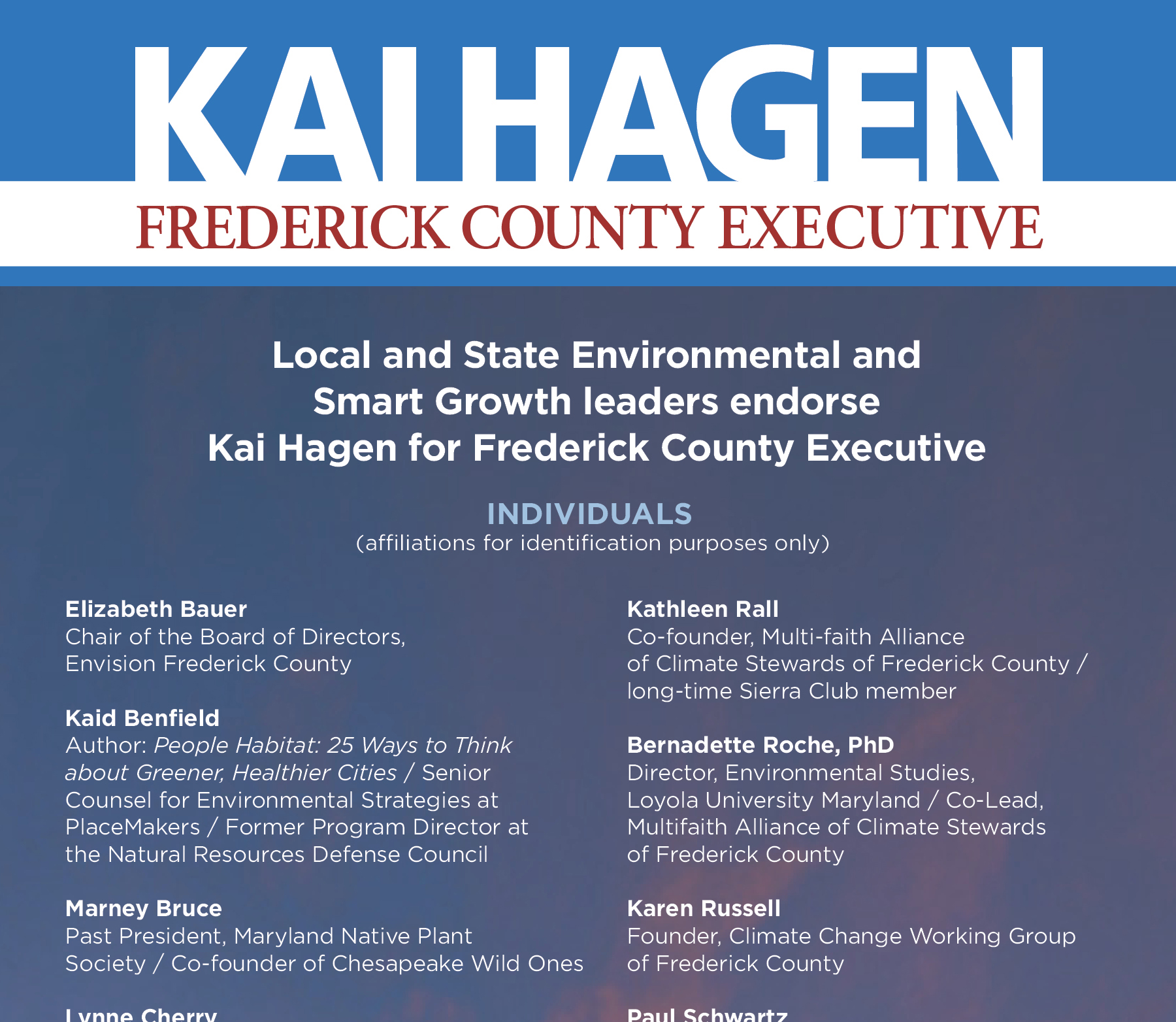 Environmental and Smart Growth Leaders endorse Kai Hagen!